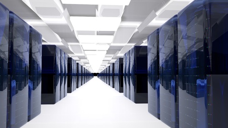 Server racks in server room cloud data center. Datacenter hardware cluster. 3d render. Backup,...