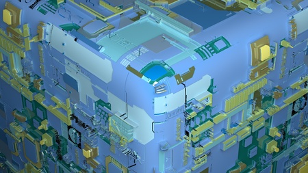Technology surface with a lot of details. Simple geometry shapes extruded to random height. 3d...