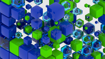 3d render abstract background. Geometry shapes that goes up and down. Cube cross-section isometric ...