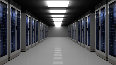 Server racks in server room cloud data center. Datacenter hardware cluster. 3d render. Backup,...