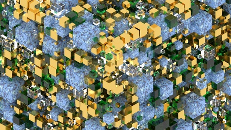 3d render abstract background. Geometry shapes that goes up and down. Cube cross-section isometric ...