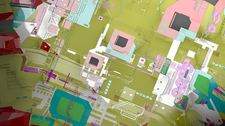 Technology surface with a lot of details. Simple geometry shapes extruded to random height. 3d...