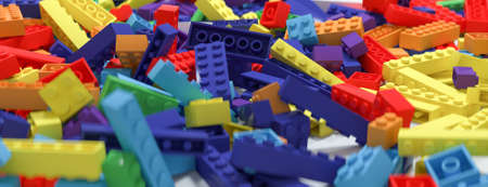 Colored toy bricks background. Concept construction. Component concept. 3D illustration. 3D...