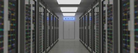 Server racks in server room cloud data center. Datacenter hardware cluster. 3d render. Backup,...
