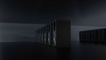 Server racks in server room cloud data center. Datacenter hardware cluster. Backup, hosting,...