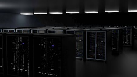 Server racks in server room cloud data center. Datacenter hardware cluster. Backup, hosting,...