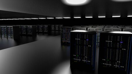 Server racks in server room cloud data center. Datacenter hardware cluster. Backup, hosting,...