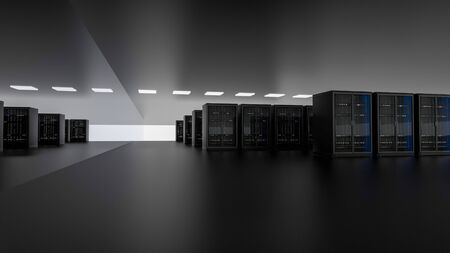 Server racks in server room cloud data center. Datacenter hardware cluster. Backup, hosting,...