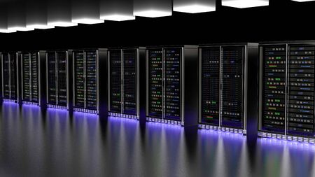 Server racks in server room cloud data center. Datacenter hardware cluster. Backup, hosting,...