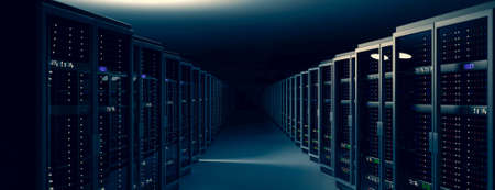 Server racks in server room cloud data center. Datacenter hardware cluster. Backup, hosting,...