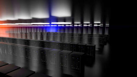 Server racks in server room cloud data center. Datacenter hardware cluster. Backup, hosting,...
