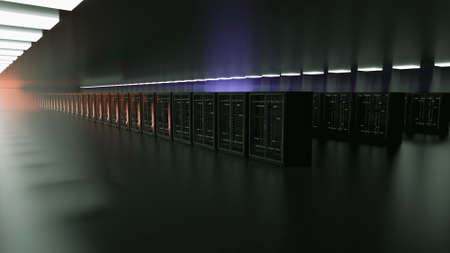 Server racks in server room cloud data center. Datacenter hardware cluster. Backup, hosting,...