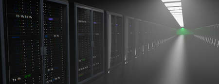 Server racks in server room cloud data center. Datacenter hardware cluster. Backup, hosting,...