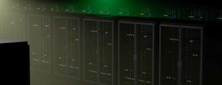 Server racks in server room cloud data center. Datacenter hardware cluster. Backup, hosting,...