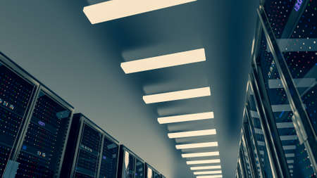 Server racks in server room cloud data center. Datacenter hardware cluster. Backup, hosting,...