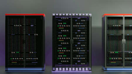 Server racks in server room cloud data center. Datacenter hardware cluster. Backup, hosting,...