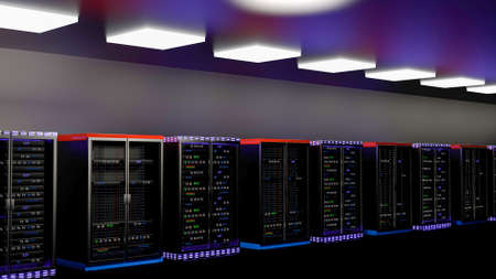 Server racks in server room cloud data center. Datacenter hardware cluster. Backup, hosting,...