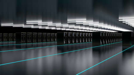 Server racks in server room cloud data center. Datacenter hardware cluster. Backup, hosting,...