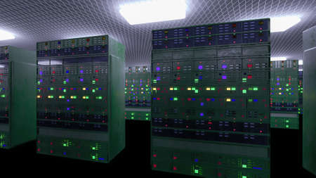 Server racks in server room cloud data center. Datacenter hardware cluster. Backup, hosting,...