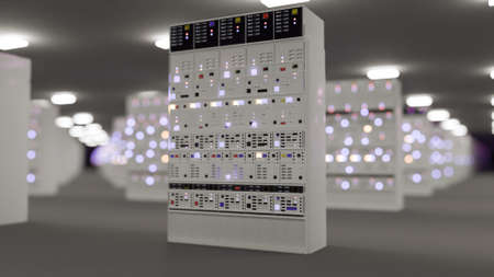 Server racks in server room cloud data center. Datacenter hardware cluster. Backup, hosting,...