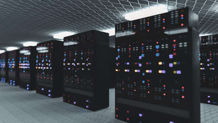 Server racks in server room cloud data center. Datacenter hardware cluster. Backup, hosting,...