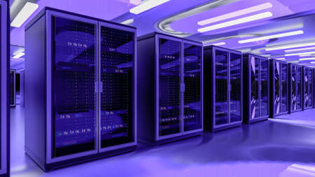Server racks in server room cloud data center. Datacenter hardware cluster. Backup, hosting,...