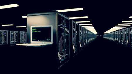 Server room data center. Rackmount LED console. Backup, mining, hosting, mainframe, farm and...