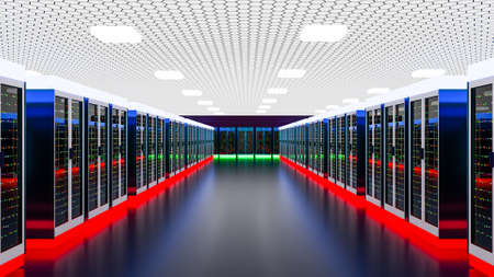 Server. Servers room data center. Backup, hosting, mainframe, farm and computer rack with storage...