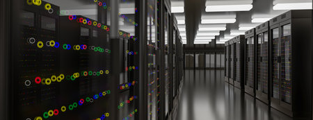 Server room data center. Backup, mining, hosting, mainframe, farm and computer rack with storage...