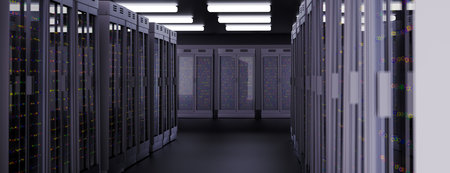 Server room data center. Backup, mining, hosting, mainframe, farm and computer rack with storage...
