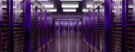 Server room data center. Backup, mining, hosting, mainframe, farm and computer rack with storage...