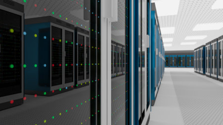 Server room data center. Backup, mining, hosting, mainframe, farm and computer rack with storage...