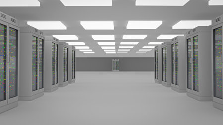 Servers. Server room data center. Backup, hosting, mainframe, farm and computer rack with storage...