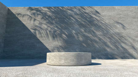 Minimal cosmetic background for product presentation. Sunshade shadow on geometric plaster background. Podium for packaging presentation and cosmetic. 3d rendering. 3d illustration.の写真素材