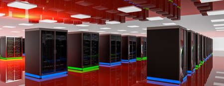 Server room data center. Backup, mining, hosting, mainframe, farm and computer rack with storage...