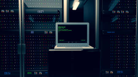 Server room data center. Rackmount LED console. Backup, mining, hosting, mainframe, farm and...