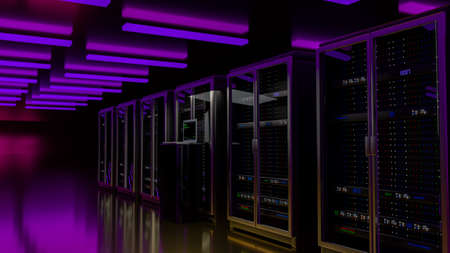 Server room data center. Rackmount LED console. Backup, mining, hosting, mainframe, farm and...