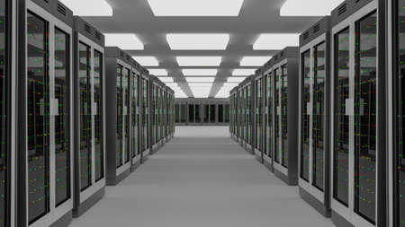 Server room data center. Backup, mining, hosting, mainframe, farm and computer rack with storage...