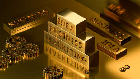 Business concept: words of metal letter-press type and gears. 3d rendering