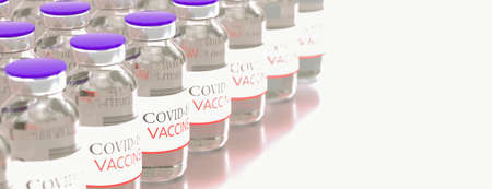 Vaccine. Many disposable vials on the table of Covid-19 coronavirus vaccine. Medicine infectious...