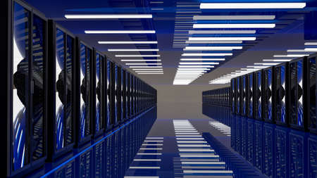 Server room data center. Backup, mining, hosting, mainframe, farm and computer rack with storage...