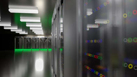 Server room data center. Backup, mining, hosting, mainframe, farm and computer rack with storage...