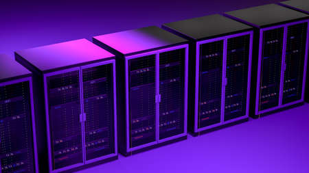 Server. Server room data center. Backup, mining, hosting, mainframe, farm and computer rack with storage information. 3d renderの写真素材