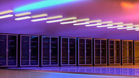 Server. Server room data center. Backup, mining, hosting, mainframe, farm and computer rack with storage information. 3d renderの写真素材