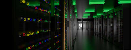 Server room data center. Backup, mining, hosting, mainframe, farm and computer rack with storage...