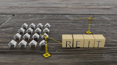 Concept image of Business Acronym REIT as Real Estate Investment Trust. 3d rendering