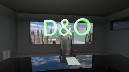 D and O. Directors and officers liability Insurance concept. Directors office with a large table and...