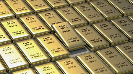 Gold bars in bank vault. Storage. 3d render