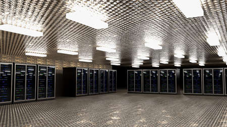 Server. Servers room data center. Backup, mining, hosting, mainframe, farm and computer rack with...