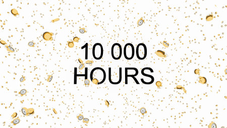 10000 hours concept on white backgound. Number of hours to become a professional. Isolated on white...